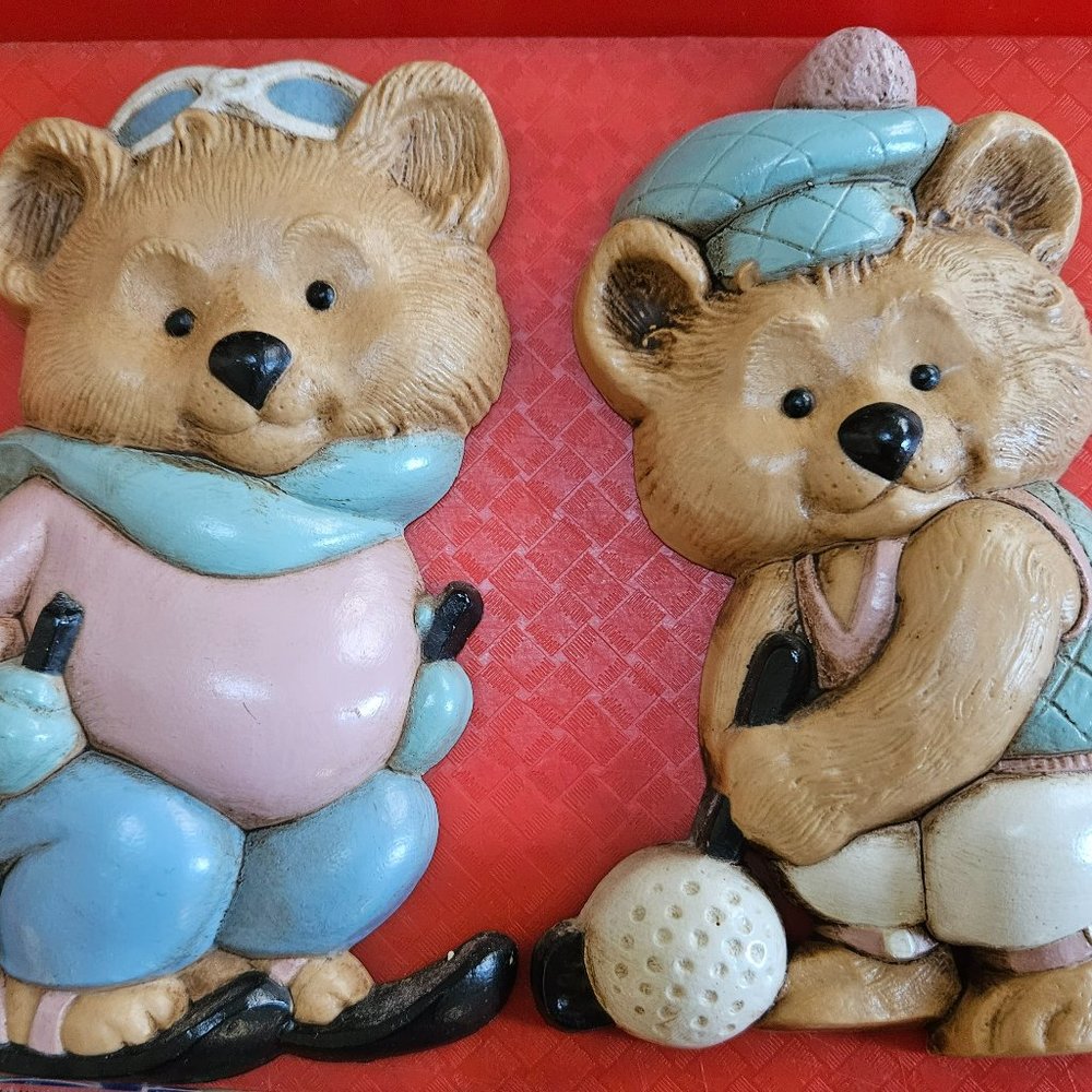 Burwood products vintage wall art set of two sports bears 6 inches tall